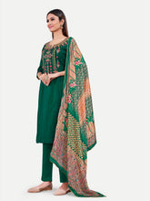 Bottel Green Stitched Upada Silk Embroidered Salwar Suit with Pant Printed Dupatta